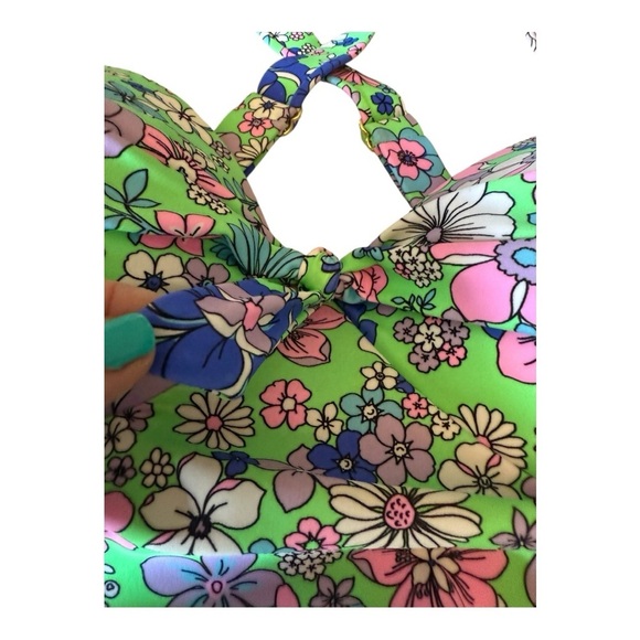 99. Salt Cove Plus Size Peony Party Printed X Back Tankini Top Green Size 2 NWOT - Picture 9 of 15